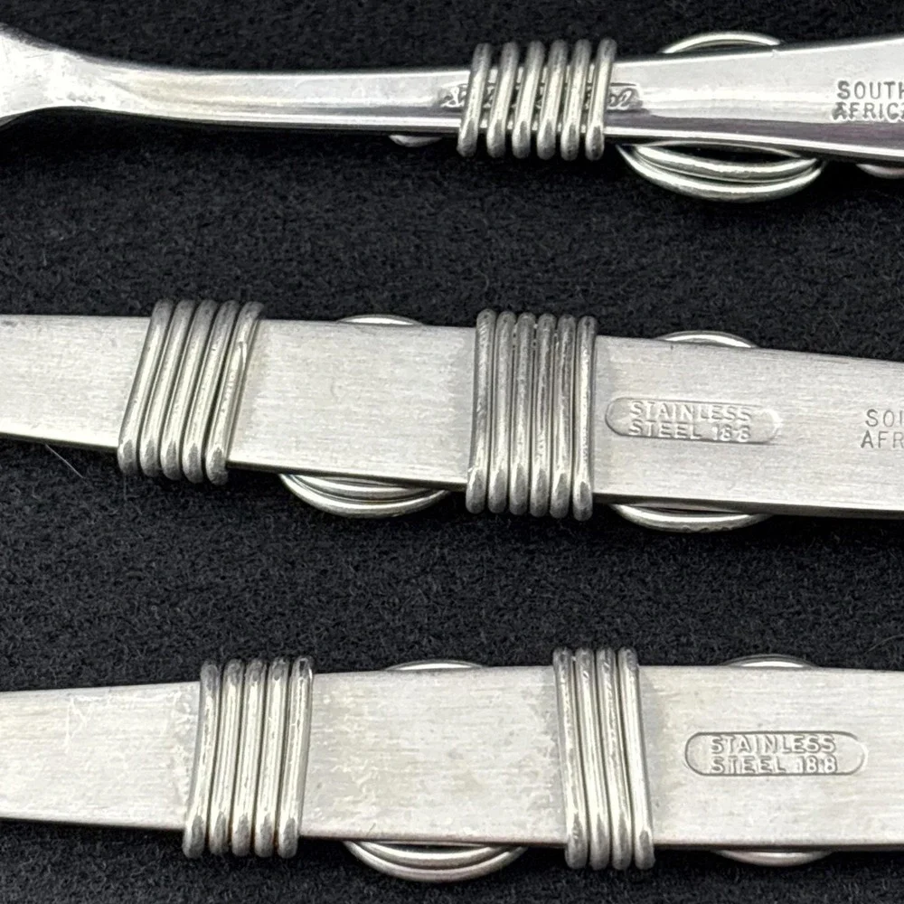 Handcrafted SS Salad‎ Set And Butter Knife South Africa Purple Cabochon Stones
